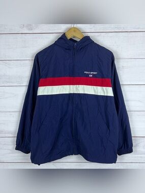 Vintage Polo Sport Ralph Lauren Women's Medium Hooded Windbreaker Jacket 90s